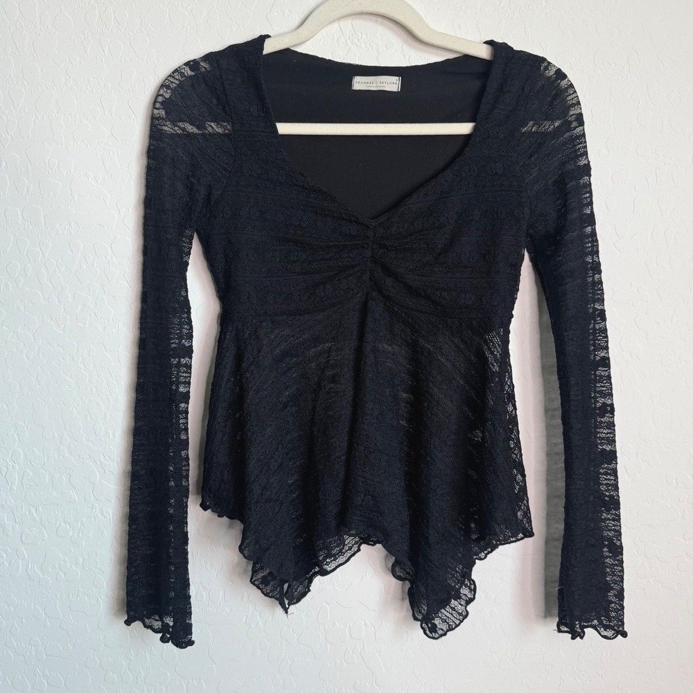 Frankee &‎ Skylarr Black Lace Ruched Sweetheart Handkerchief Hem Top Whimsigoth